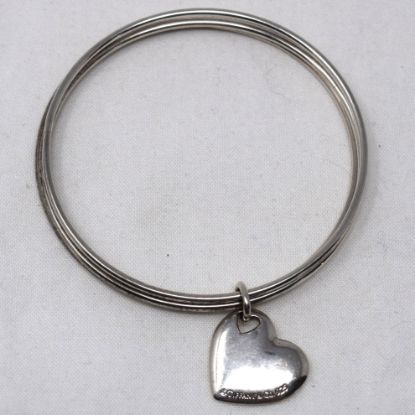 Picture of Vintage Tiffany & Co. Sterling Silver "Triple Heart" Bangle w/ Heart Charm 24.5g 7.75" 