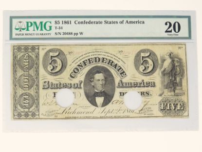 Picture of 1861 $5 Confederate States of America T-34 PMG VF 20  