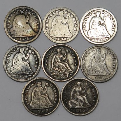 Picture of 8x 1839-1872 Seated Liberty 1/2 Dimes H10c  