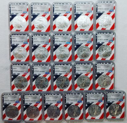 Picture of 2003-2021 American Silver Eagle MS69 NGC Flag Core Set of 21 