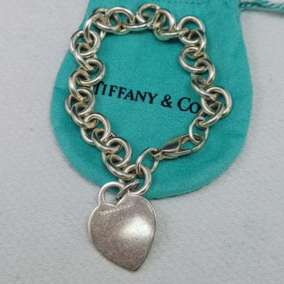 Picture of Tiffany & Co. 7.5" Sterling Silver Heart Tag Bracelet 35g .925  