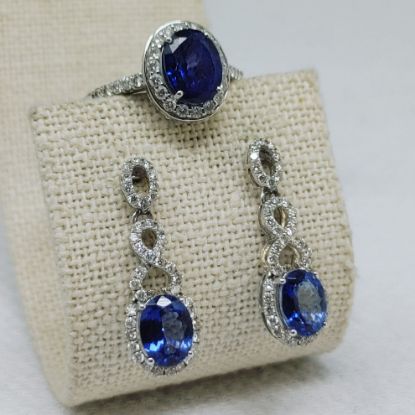 Picture of 14k White Gold Sapphire & Diamond Earring and Ring Size 7.75