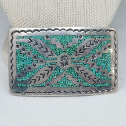 Picture of S. Dixon Navajo Turquoise Inlay Belt Buckle 3" x 1.75" 52g .925