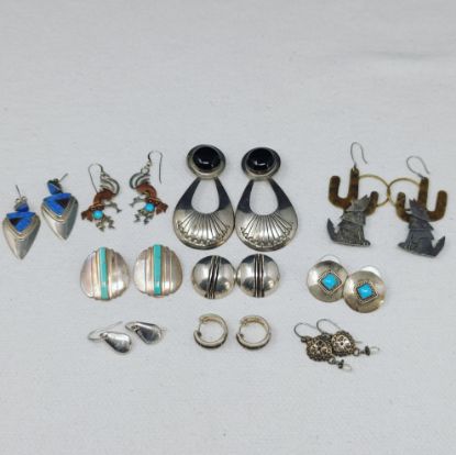 Picture of 10x pair Assorted Native American/Southwestern Sterling Silver Earrings 88g 