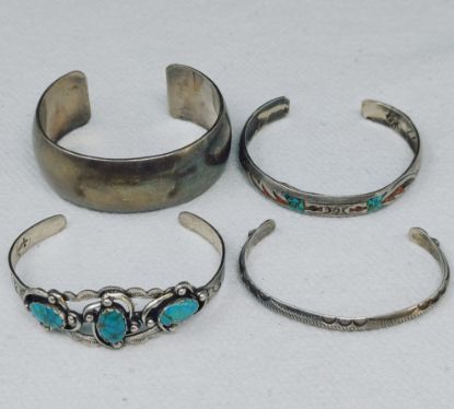 Picture of 4x Assorted Sterling Silver Native American Cuff Bracelets 83.3g .925 