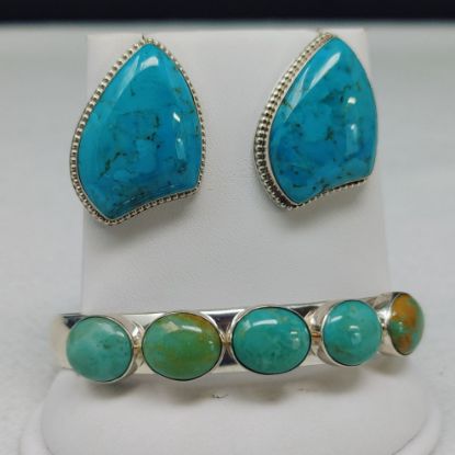 Picture of Desert Rose Trading Sterling Silver & Turquoise Cuff Bracelet & Earrings 36.4g  