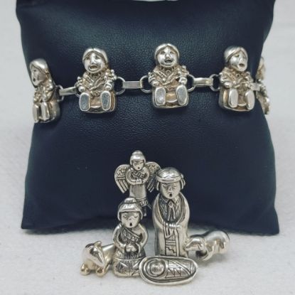 Picture of Vintage Sterling Silver Carol Felley Storyteller Link Bracelet 7.75" and Pin 60.6g