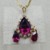 Picture of 14k 22" Pear Cut Garnet & SI/H-I Diamond Necklace & Earring Set 9.1g 