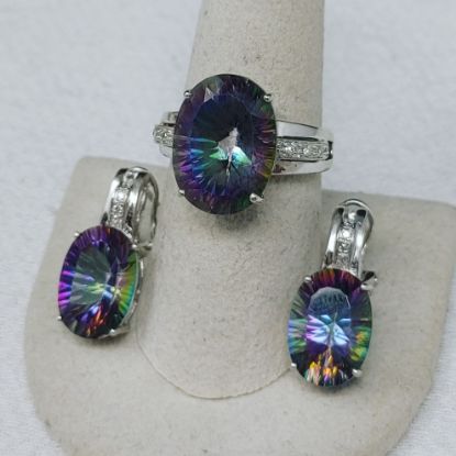 Picture of 14k Synthetic Alexandrite Ring (7.5) and French Back Earring Set 