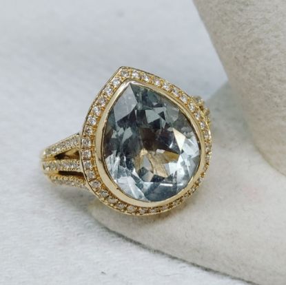 Picture of Pear Cut 3.8ct Aquamarine w/ Diamond Accents (.50ct SI/I) 14k Gold Size 7 7.9g 