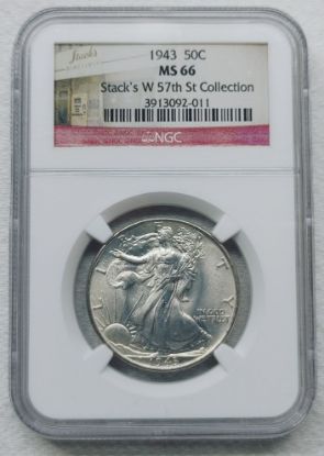 Picture of 1943 Walking Liberty Half Dollar 50c MS66 NGC Stacks 57th St Collection 