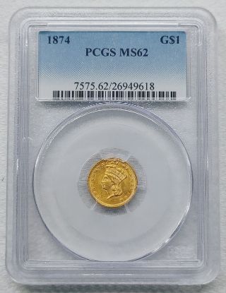 Picture of 1874 $1 Princess Head Gold MS62 PCGS 