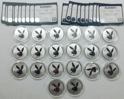 Picture of (20) 2002 Playboy Jan (10) & Feb (10) Limited Edition /1000 - 1/2oz .999 Silver Medals COA 