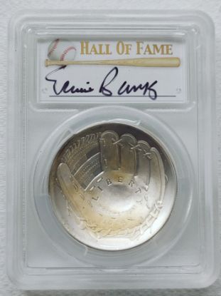 Picture of 2014-P Baseball HOF Ernie Banks Signed $1 Silver Commemorative MS70 PCGS 