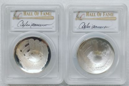 Picture of 2x 2014 Baseball HOF Andre Dawson Signed PF70 & MS70 PCGS $1 Silver Commem 