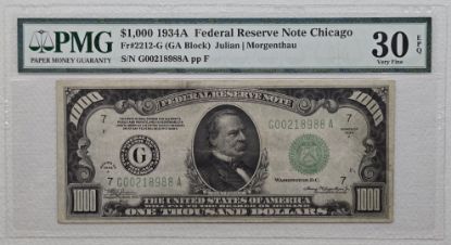 Picture of 1934-A $1000 Federal Reserve Note Chicago VF30 EPQ PMG Fr. 2212-G  