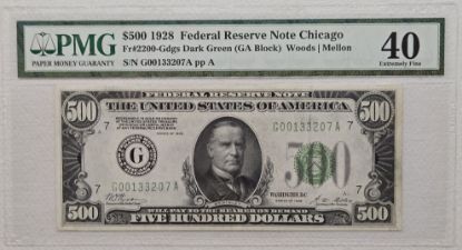 Picture of 1928 $500 Federal Reserve Note Chicago XF40 PMG Fr. 2200-Gdgs PMG 