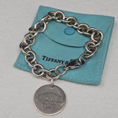 Picture of Tiffany & Co. 7.5" Sterling Silver Round Tag Chain Link Bracelet .925 36.6g 