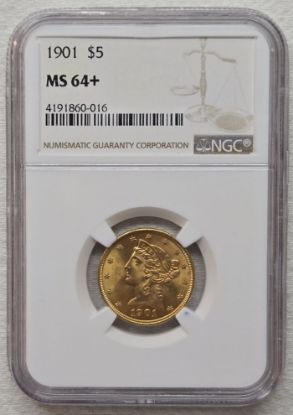 Picture of 1901 $5 Gold Liberty Half Eagle MS64+ NGC 