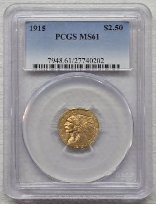 Picture of 1915 $2.50 Gold Indian Quarter Eagle MS61 PCGS 