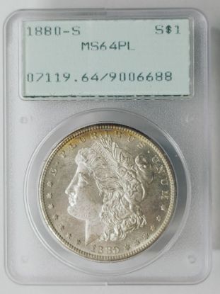 Picture of 1880-S Morgan Dollar $1 MS64PL PCGS Rattler 28281