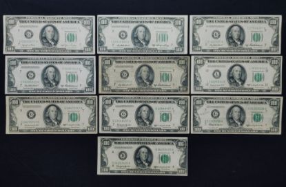 Picture of $100 Federal Reserve Notes 1950, 1950A, 1950B x3, 1950C x2, 1950D x3 $1000FV 