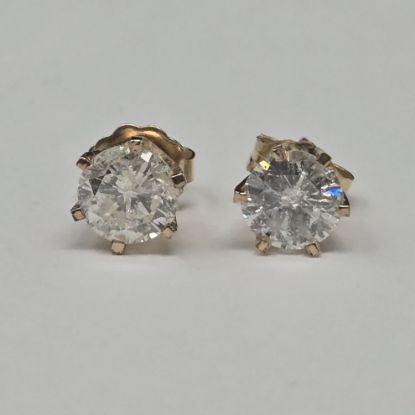 Picture of 1.4ct Moissanite Stud Earrings 14k Yellow Gold I3 RBC J 1.3g