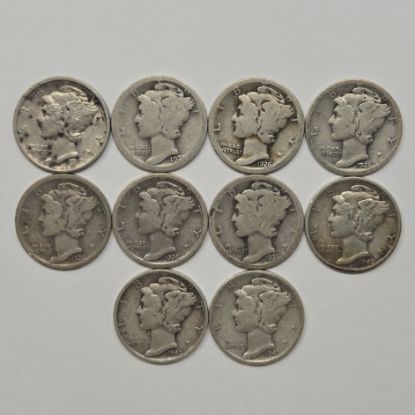 Picture of 1917, 1921, 4x 1926-S, 1931, 3x 1945-S Better Date Mercury Dimes 10c 