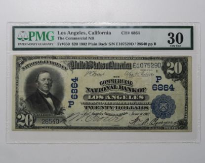 Picture of $20 1902 Plain Back Commercial National Bank of Los Angeles Fr#650 PMG 30 