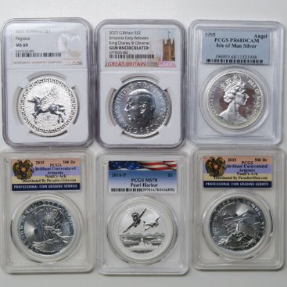 Picture of 6x Assorted Graded 1oz World Silver Bullion Coins 