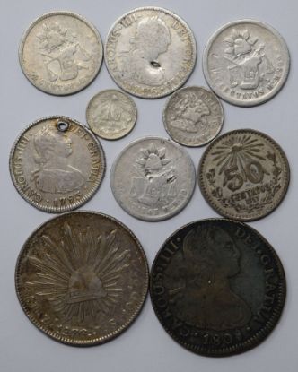 Picture of 10x Assorted Early Mexico Silver Coins incl 1808 & 1876 8 Reales