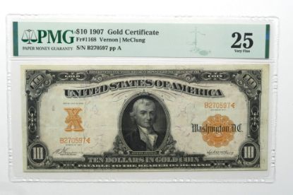 Picture of $10 1907 Gold Certificate Fr. 1168 Vernon/McClung PMG 25