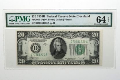 Picture of $20 1934B Federal Reserve Note Cleveland Fr. 2056-D Julian/Vinson PMG 64 EPQ 