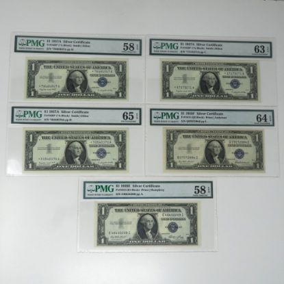 Picture of PMG Graded Lot of 2x 1935 & 3x 1957 $1 Silver Certificates (5 total)