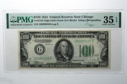 Picture of $100 1934 Federal Reserve Note Chicago Fr. 2152-Gdgs Julian/Morgenthau PMG 35 EPQ 