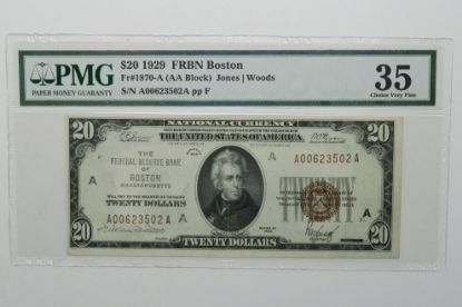 Picture of 1929 $20 Boston, MA National Bank Note Fr.1870-A Choice VF35 PMG 