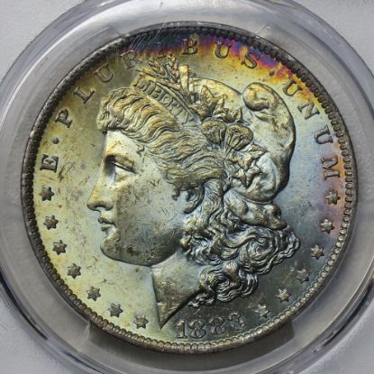 Picture of 1883-O Rainbow Toned Morgan Dollar $1 MS63 PCGS  