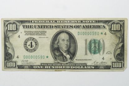 Picture of 1928 $100 Federal Reserve STAR Note SN D00000590* Fr.2150 