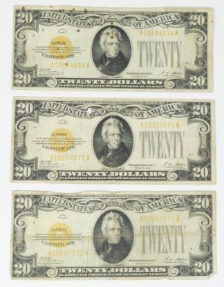 Picture of 3x 1928 $20 Gold Certificate Woods/Mellon Fr. 2402