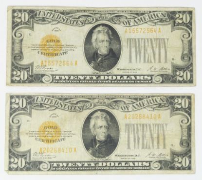 Picture of 2x 1928 $20 Gold Certificate Woods/Mellon Fr. 2402 