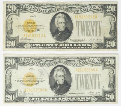 Picture of 2x 1928 $20 Gold Certificate Woods/Mellon Fr. 2402 