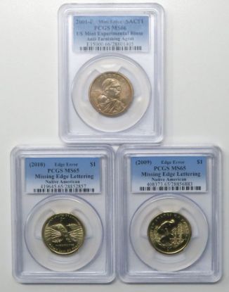 Picture of 3x US Mint Error Dollars PCGS 2001-P, 2009, 2010 