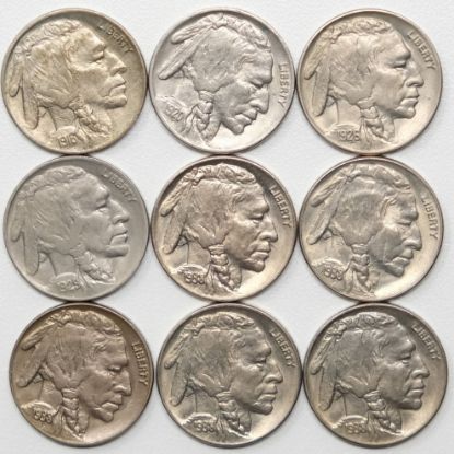 Picture of 9x 1916-1938 Better Grade Buffalo Nickels 5c 