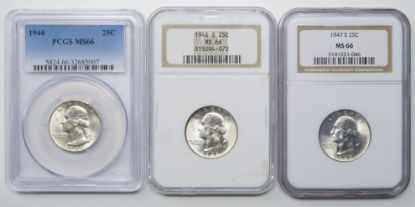 Picture of 1944, 1946-S, 1947-S MS66 Washington Quarters 25c NGC/PCGS 