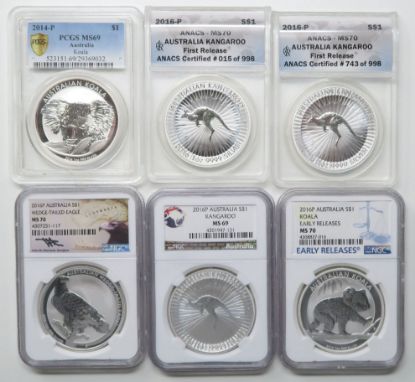 Picture of 6x Assorted PCGS/NGC/ANACS Graded Australia 1oz Silver Coins 