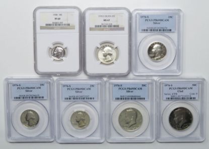 Picture of 6x 1976-S PCGS/NGC Graded Coins 4x 25c, 2x 50c + 1958 Proof Roosevelt PR69 NGC 