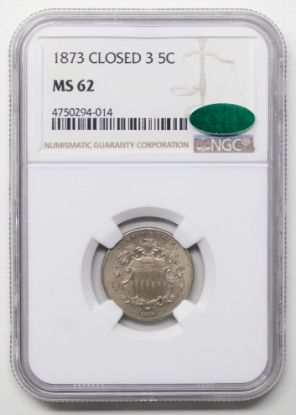 Picture of 1873 Closed 3 Liberty Shield Nickel MS62 NGC CAC Stickered 