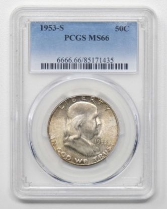 Picture of 1953-S Franklin Half Dollar 50c MS66 PGCS  