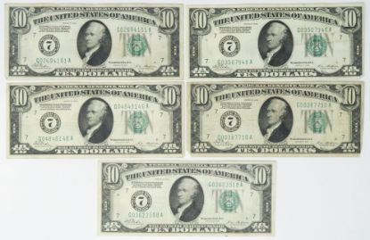 Picture of 5x 1928 $10 Federal Reserve Notes - Chicago  Fr. 2000 Redeemable in Gold