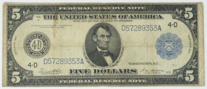 Picture of 1914 $5 Federal Reserve Note Cleveland Fr. 859 White/Mellon 